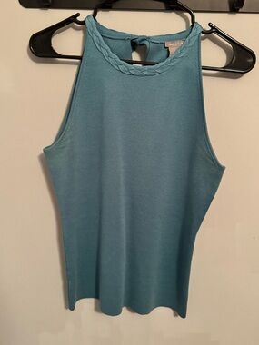 Ann Taylor Teal Braided-Neck Sleeveless Tank